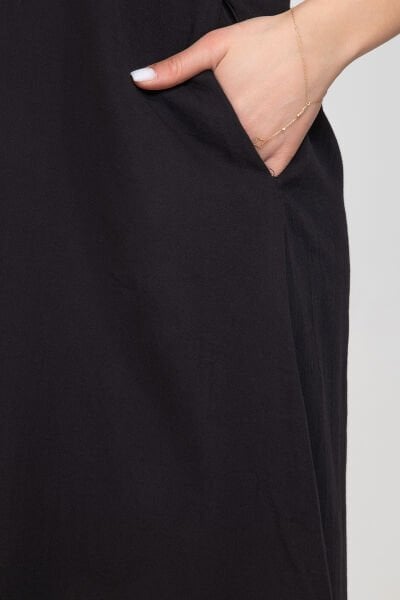 Bold & Young Kadın V Yakalı Cepli Pamuklu  Kumaş Elbise S - Siyah