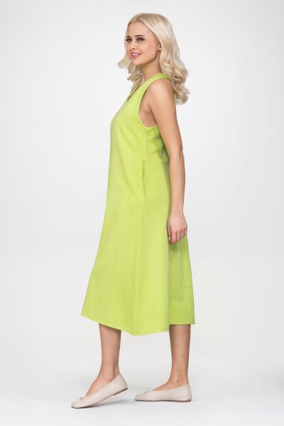 Bold & Young Kadın V Yakalı Cepli Pamuklu  Kumaş Elbise S - Lime yeşil