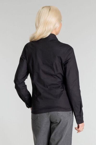 Kadın Yanda Fermuar Detaylı V Yakalı Pensli Likralı Pamuklu Kumaş Tunik Siyah - M