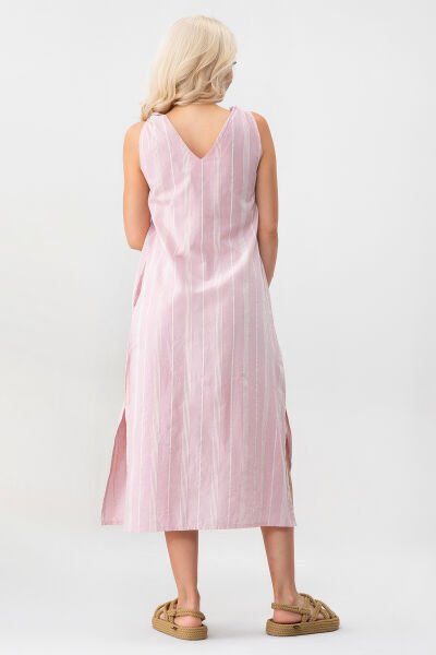Bold & Young Çizgili Kolsuz Yazlık Cepli Elbise Pudra - XXXL