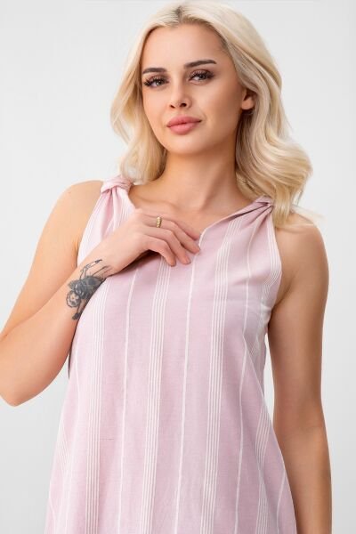 Bold & Young Çizgili Kolsuz Yazlık Cepli Elbise Pudra - XXXL