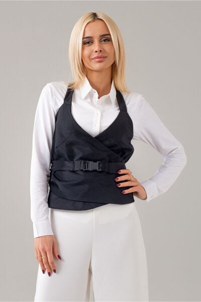 Kadın Siyah Polyamid Polyester Paraşüt Kumaş Kelebek Yelek Siyah - 1