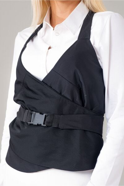 Kadın Siyah Polyamid Polyester Paraşüt Kumaş Kelebek Yelek Siyah - 1