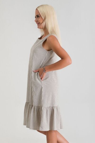 Cepli Kolsuz Pamuklu Dokuma Elbise siyah beyaz çizgili - 3XL