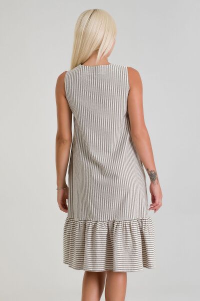 Cepli Kolsuz Pamuklu Dokuma Elbise siyah beyaz çizgili - 3XL