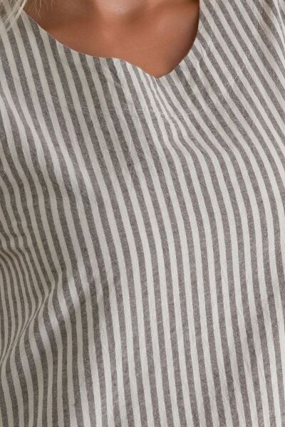 Cepli Kolsuz Pamuklu Dokuma Elbise siyah beyaz çizgili - 3XL