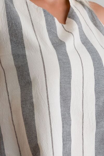 Cepli Kolsuz Pamuklu Dokuma Elbise siyah beyaz kalın çizgili - L