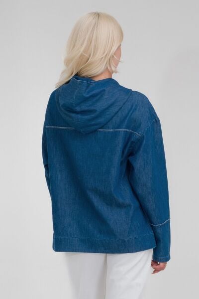 Kadın Kapişonlu Pis Dikişli Kangru Cepli Lyocell Pamuk Karışımlı Kot  Tunik indigo - 2XL