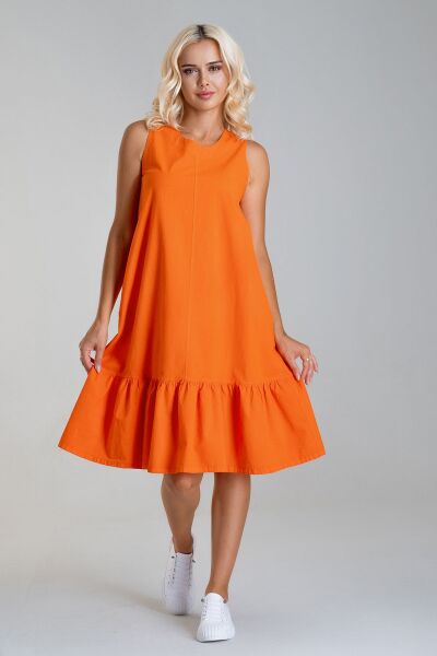 Cepli Kolsuz Pamuklu Dokuma Elbise Turuncu - S