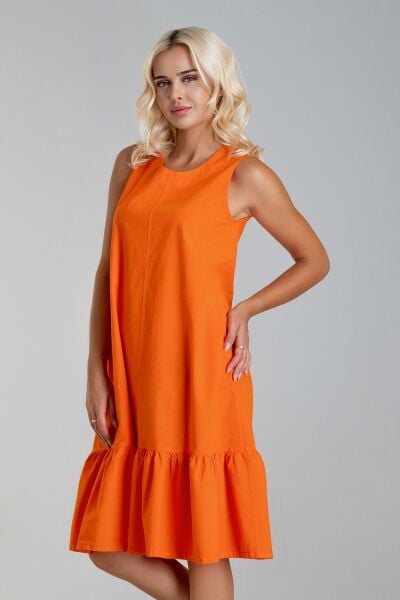 Cepli Kolsuz Pamuklu Dokuma Elbise Turuncu - S