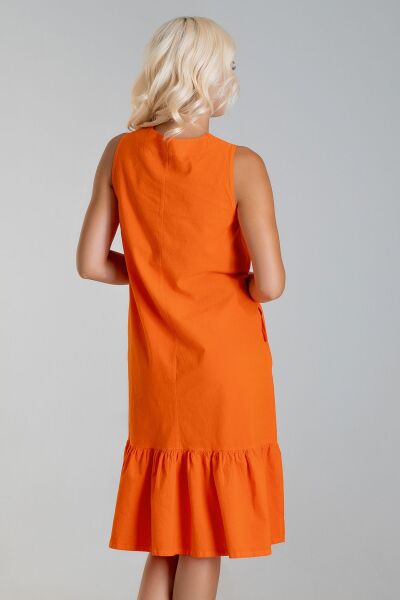 Cepli Kolsuz Pamuklu Dokuma Elbise Turuncu - S