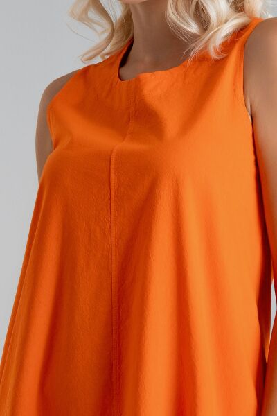 Cepli Kolsuz Pamuklu Dokuma Elbise Turuncu - S