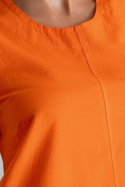 Cepli Kolsuz Pamuklu Dokuma Elbise Turuncu - S
