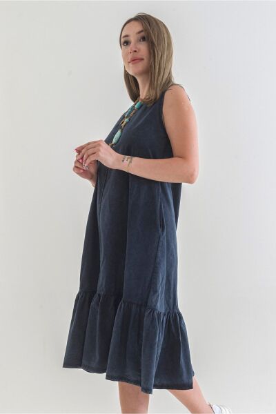 Cepli Kolsuz Pamuklu Dokuma Elbise ANTRASİT - S