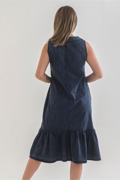 Cepli Kolsuz Pamuklu Dokuma Elbise ANTRASİT - S