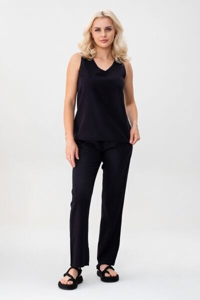 Bold & Young Kadın Çift Cepli Beli Lastikli Kordonlu Pantolon Siyah - XXL