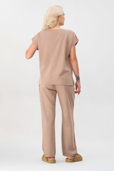 Bold & Young Kadın Çift Cepli Beli Lastikli Kordonlu Pantolon S - BEJ