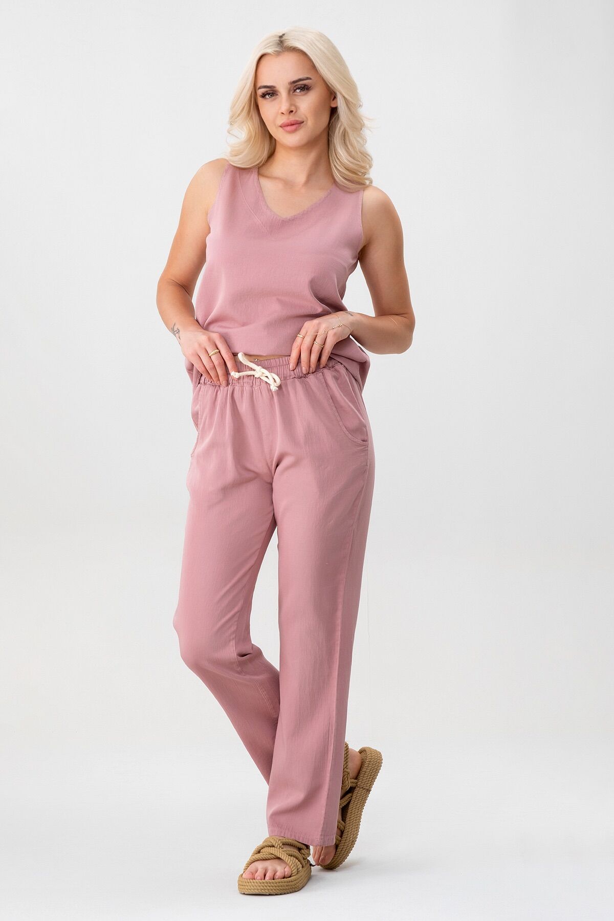 BOLD & YOUNG Kadın Kolsuz %100 Pamuklu Atlet Pudra - XXL