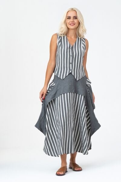 Kadın  Kargo Cepli Fermuarlı İnce Etek L - Gri Ekru1