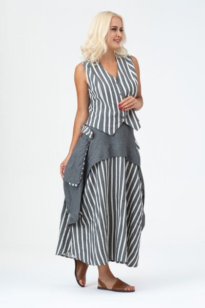 Kadın  Kargo Cepli Fermuarlı İnce Etek L - Gri Ekru1