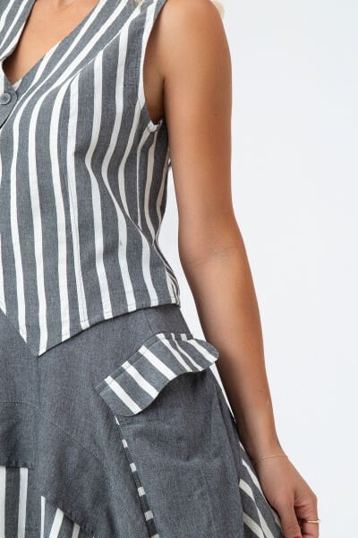 Kadın  Kargo Cepli Fermuarlı İnce Etek L - Gri Ekru1