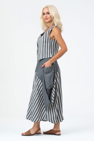 Kadın Bleach Yıkama  Lyocell İnce Denim Kumaş Kot Yelek XL - Gri Ekru1