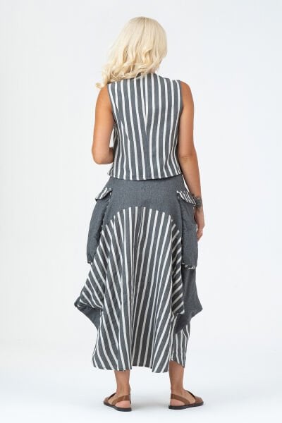 Kadın Bleach Yıkama  Lyocell İnce Denim Kumaş Kot Yelek XL - Gri Ekru1