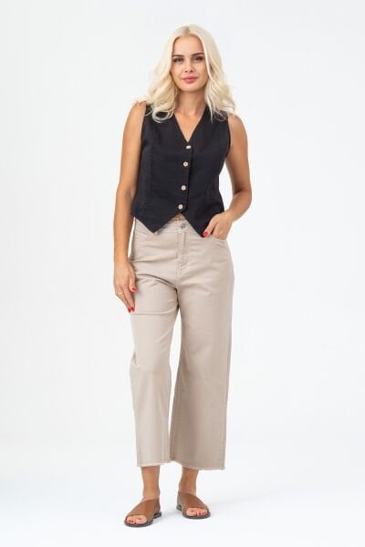 Kadın Bleach Yıkama  Lyocell İnce Denim Kumaş Kot Yelek XL - Siyah