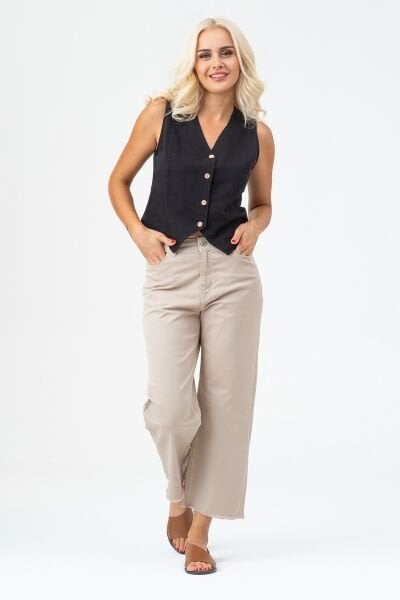 Kadın Bleach Yıkama  Lyocell İnce Denim Kumaş Kot Yelek XL - Siyah