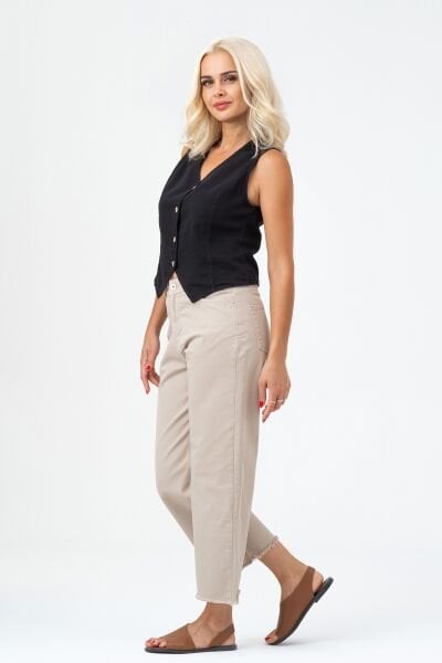 Kadın Bleach Yıkama  Lyocell İnce Denim Kumaş Kot Yelek XL - Siyah