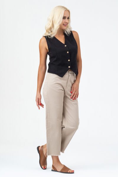 Kadın Bleach Yıkama  Lyocell İnce Denim Kumaş Kot Yelek XL - Siyah