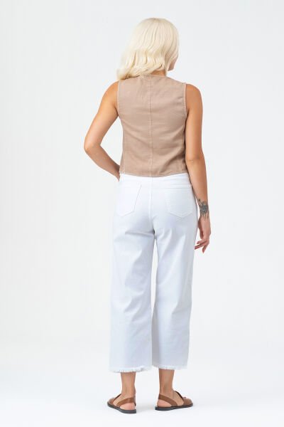 Kadın Bleach Yıkama  Lyocell İnce Denim Kumaş Kot Yelek XL - BEJ