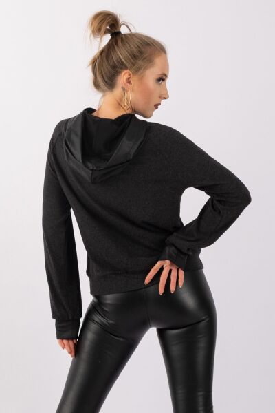 Kadın Antrasit Suni Deri Karışımlı Kapişonlu Yün Viskon Tunik koyu antrasit - XL