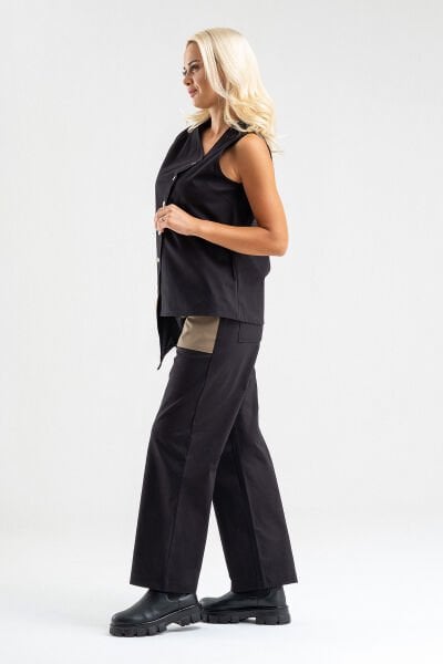 Bold & Young Kadın Asimetrik Kesim Çıtçıtlı Likralı Pamuklu Yelek Siyah - XXL