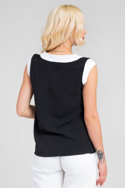 Kadın V Yakalı Yaka Kol Kombinli Aerobin Kumaş Atlet S - siyah beyaz