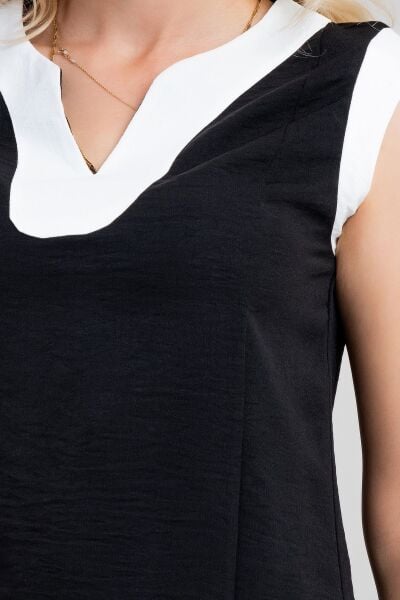 Kadın V Yakalı Yaka Kol Kombinli Aerobin Kumaş Atlet S - siyah beyaz