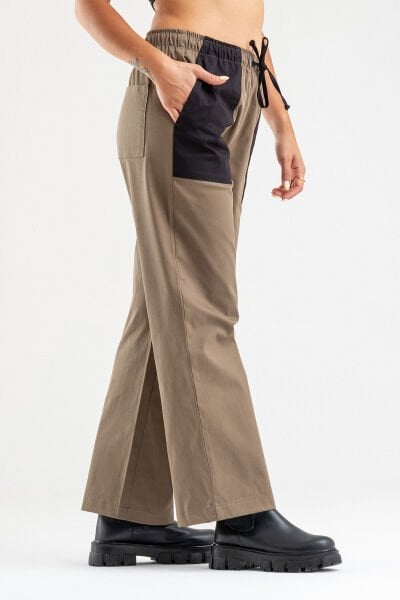 Bold & Young Kadın Beli Lastikli Kordonlu Kombinli Dört Cepli Likralı Pamuklu Pantolon Haki - 2XL