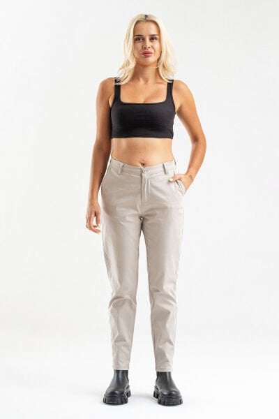 Bold & Young Kadın Likralı Pamuklu Kumaş Yandan Cepli Pantolon 2XL - BEJ