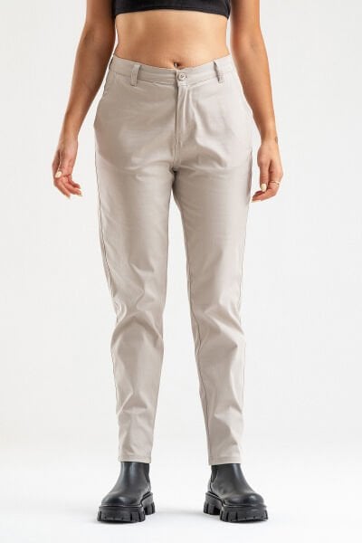 Bold & Young Kadın Likralı Pamuklu Kumaş Yandan Cepli Pantolon 2XL - BEJ