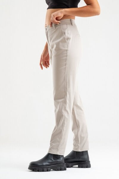 Bold & Young Kadın Likralı Pamuklu Kumaş Yandan Cepli Pantolon 2XL - BEJ