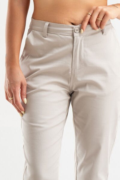 Bold & Young Kadın Likralı Pamuklu Kumaş Yandan Cepli Pantolon 2XL - BEJ