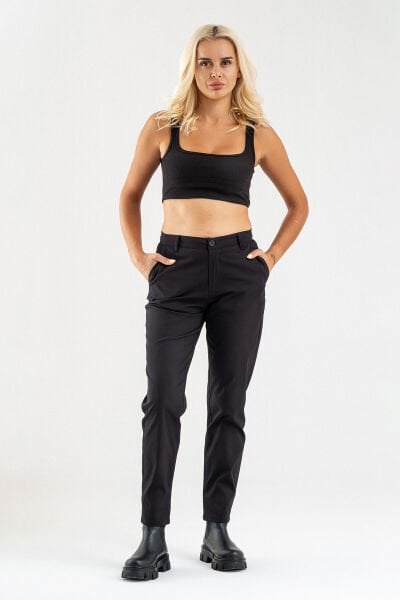 Bold & Young Kadın Likralı Pamuklu Kumaş Yandan Cepli Pantolon Siyah - 2XL