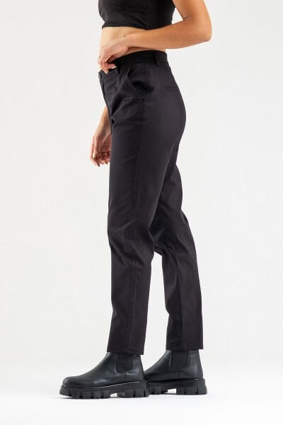 Bold & Young Kadın Likralı Pamuklu Kumaş Yandan Cepli Pantolon Siyah - 2XL