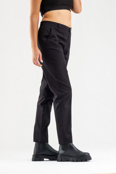 Bold & Young Kadın Likralı Pamuklu Kumaş Yandan Cepli Pantolon Siyah - 2XL