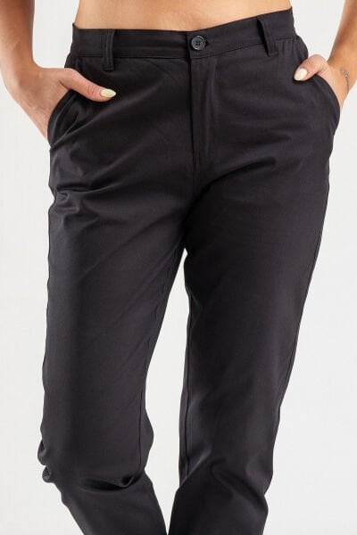 Bold & Young Kadın Likralı Pamuklu Kumaş Yandan Cepli Pantolon Siyah - 2XL