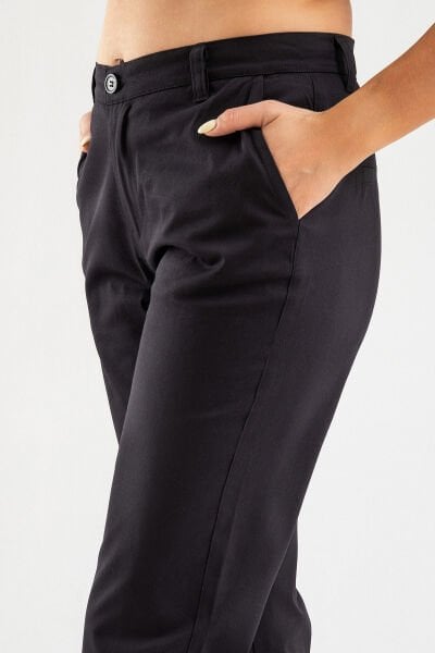 Bold & Young Kadın Likralı Pamuklu Kumaş Yandan Cepli Pantolon Siyah - 2XL