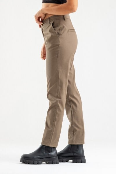 Bold & Young Kadın Likralı Pamuklu Kumaş Yandan Cepli Pantolon Haki - 2XL