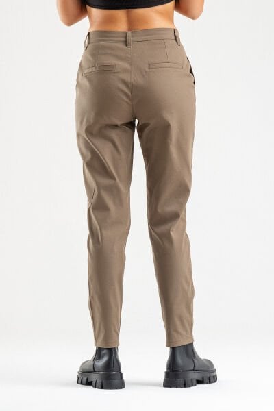 Bold & Young Kadın Likralı Pamuklu Kumaş Yandan Cepli Pantolon Haki - 2XL