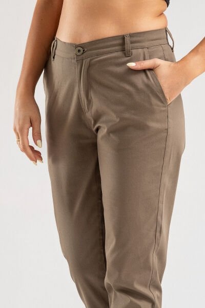 Bold & Young Kadın Likralı Pamuklu Kumaş Yandan Cepli Pantolon Haki - 2XL