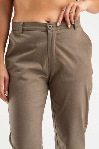 Bold & Young Kadın Likralı Pamuklu Kumaş Yandan Cepli Pantolon Haki - 2XL